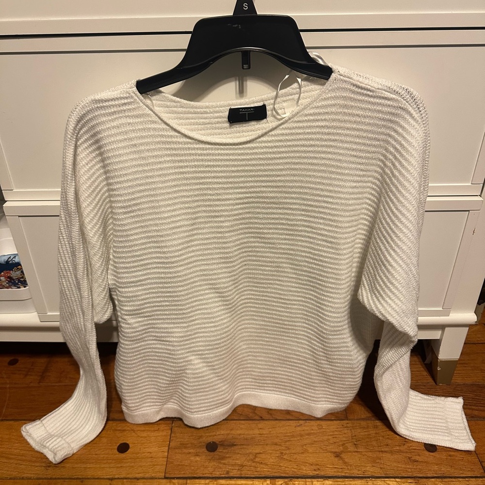 Tahari White Ribbed Sweater